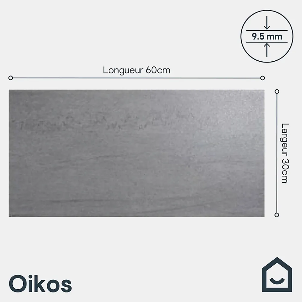 GoodHome Carrelage sol et mur intérieur gris effet pierre L.60 x l.30 cm x ép.9,5 mm, Oikos- Carrelage Mural Pour Wc|Carrelage Mural Pour Salle De Bains