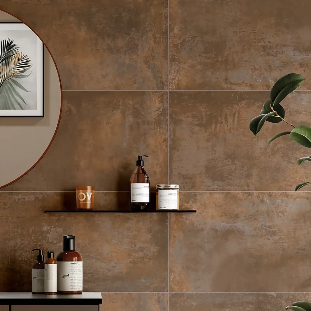 Carrelage Mural Pour Wc|Carrelage Mural Effet Béton<Carrelage sol et mur intérieur en grès cérame émaillé effet béton marron cuivré satin L.61 x l.31 cm x ép.8 mm, Malt