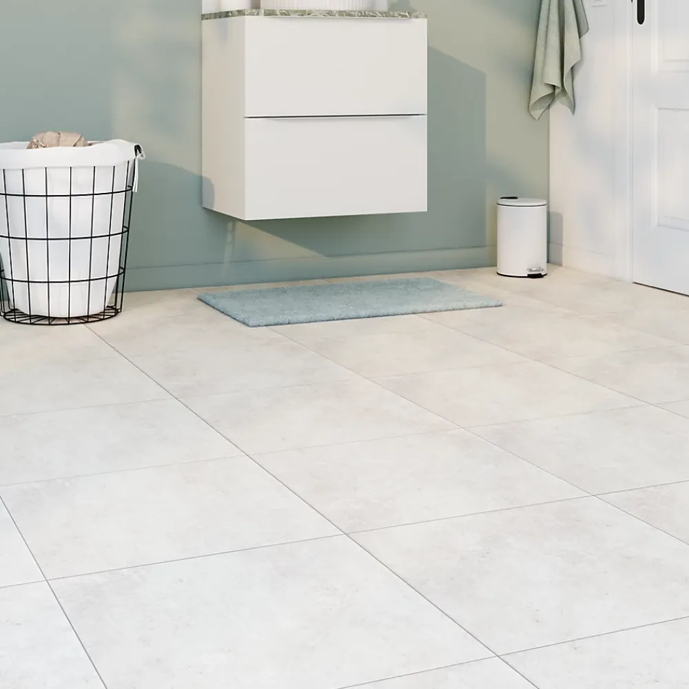 Carrelage Sol Effet Béton|Carrelage Mural Effet Béton<Carrelage sol et mur intérieur effet béton blanc L.45 x l.45 cm x ép.8 mm, Saumur
