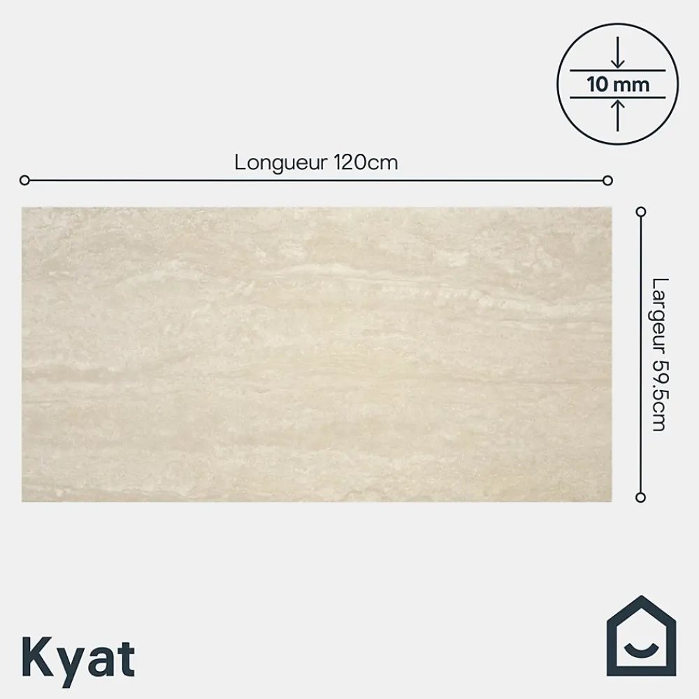 GoodHome Carrelage Mural Pour Wc|Carrelage Mural Effet Pierre<Carrelage sol et mur intérieur effet pierre beige L.120 x l.59,5 cm x ép.10 mm, Kyat