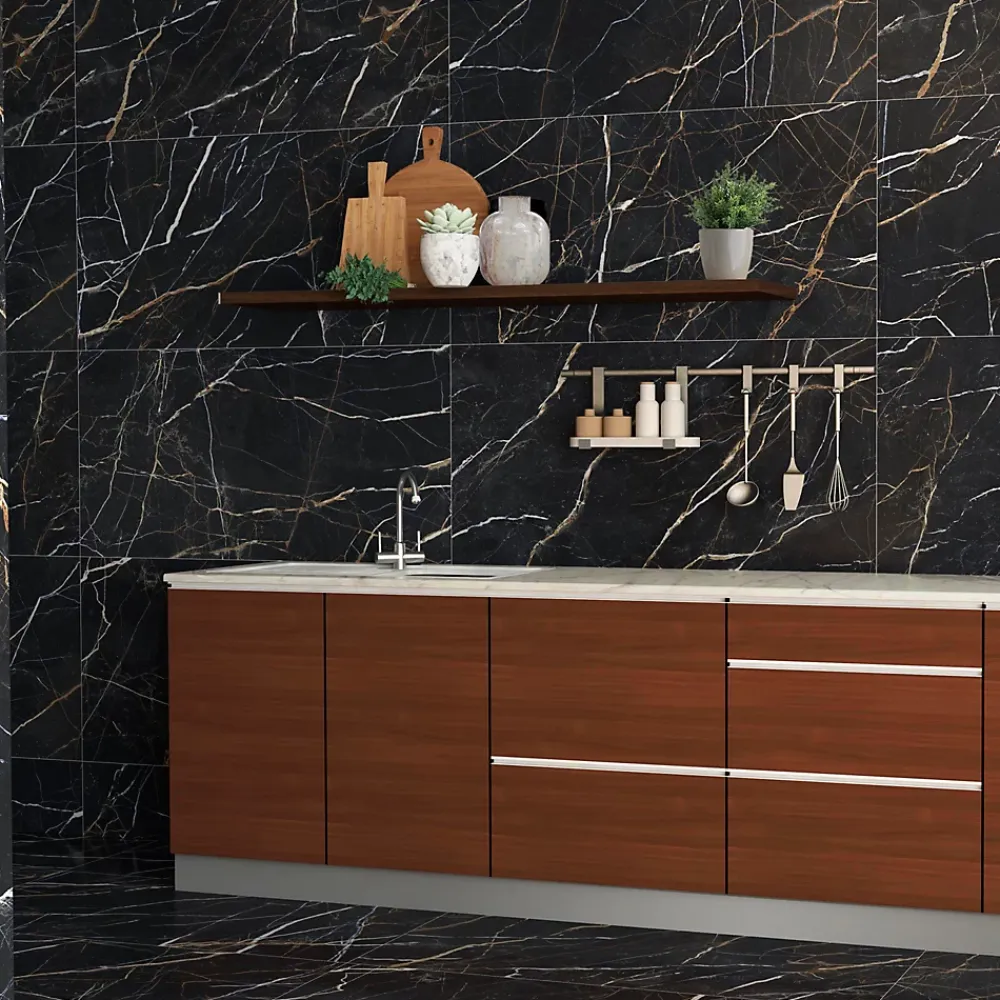Baldocer Carrelage sol et mur intérieur en grès cérame effet marbre noir et doré L.120 x l.60 cm x ép.9 mm, Moonlight- Carrelage Mural Pour Douche|Carrelage Mural Pour Cuisine