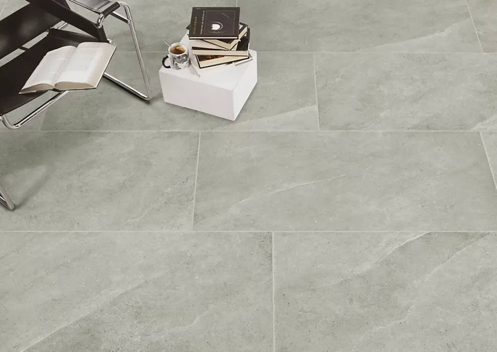 Carrelage sol et mur intérieur gris mat effet pierre L.120 x l.60 cm x ép.9 mm, Limestone- Carrelage Mural Effet Pierre|Carrelage Sol Effet Pierre