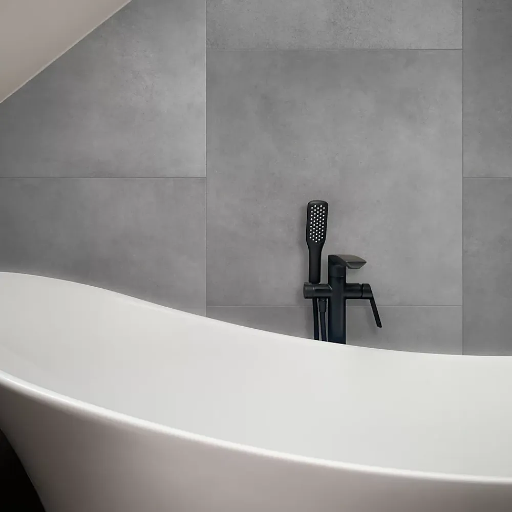 GoodHome Carrelage sol et mur intérieur gris mat effet béton L.61,6 x l.61,6 cm x ép.8,5 mm, Konkrete- Carrelage Mural Effet Béton|Carrelage Mural Pour Douche