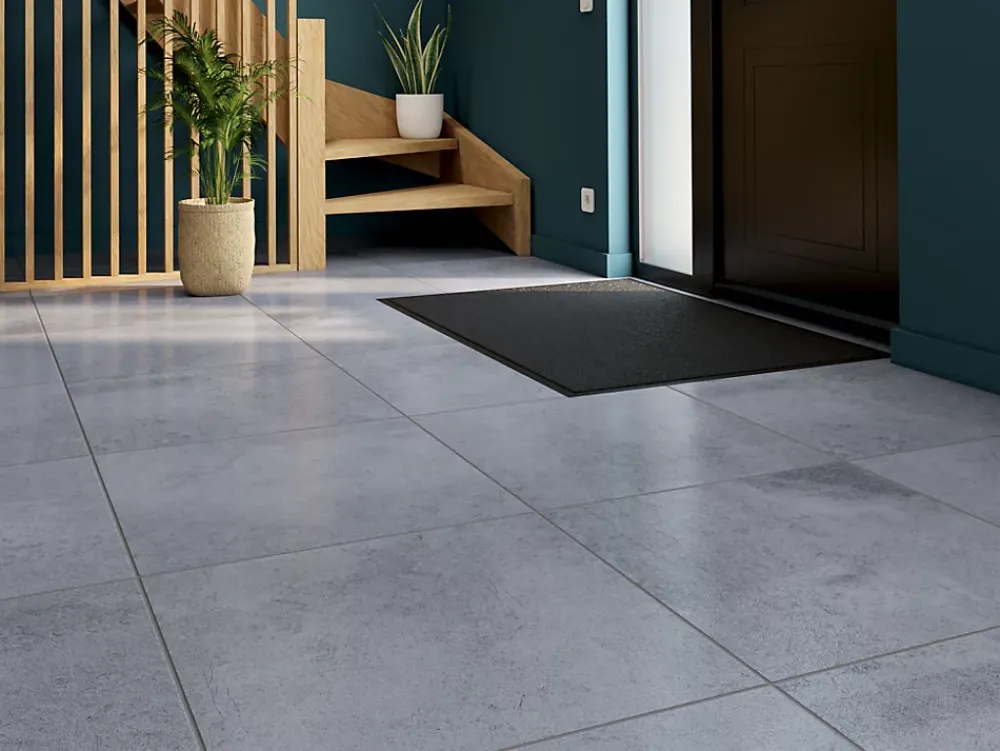 Carrelage sol et mur intérieur effet béton gris L.60 x l.60 cm x ép.10 mm, Newport- Carrelage Sol Effet Béton|Carrelage Mural Effet Béton