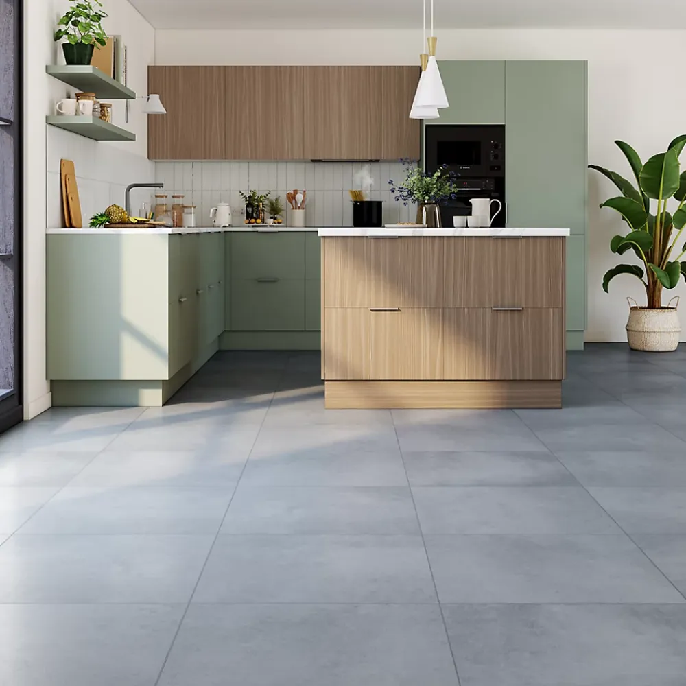Carrelage sol et mur intérieur effet béton gris L.60 x l.60 cm x ép.10 mm, Newport- Carrelage Sol Effet Béton|Carrelage Mural Effet Béton