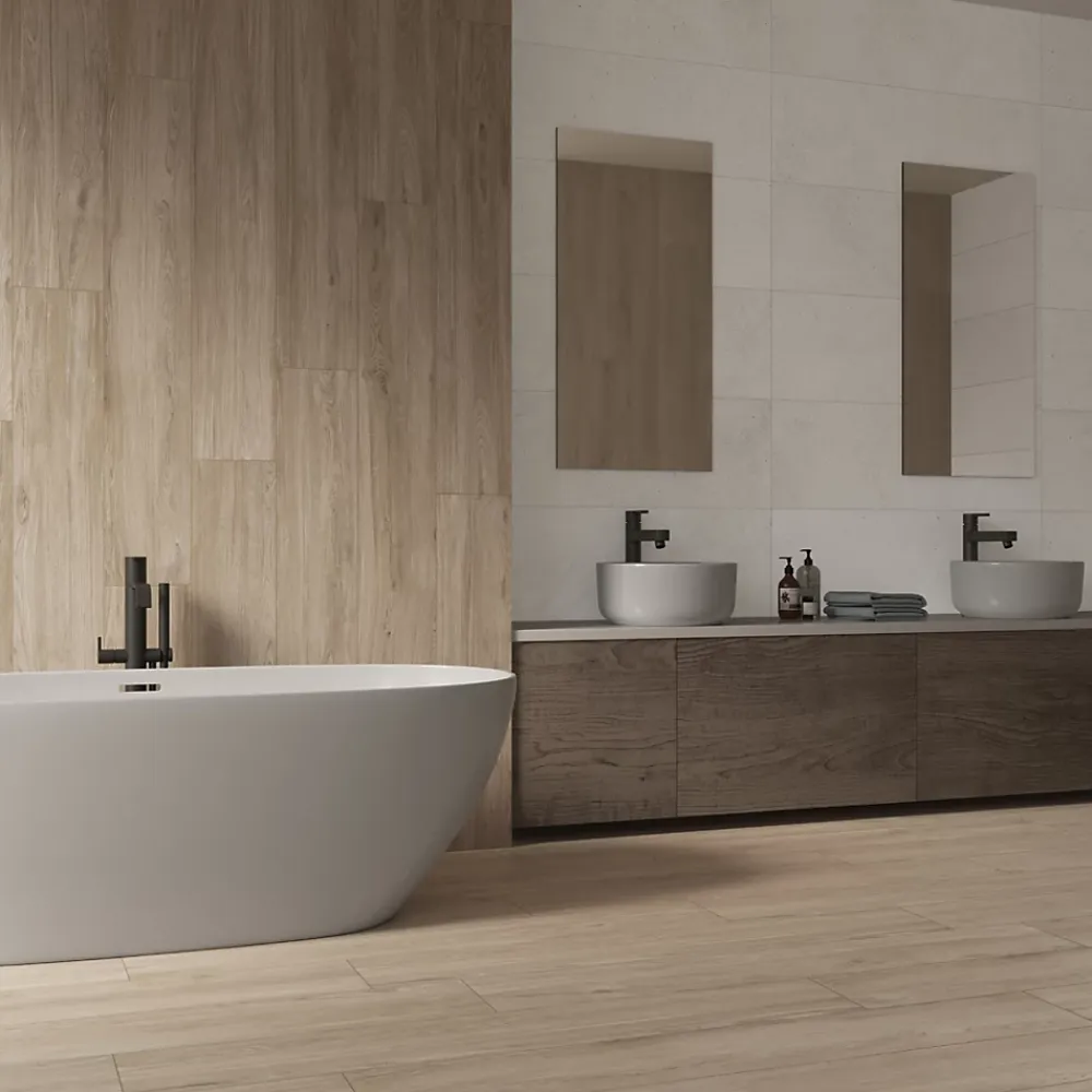Ecoceramic Carrelage sol et mur intérieur intérieur en grès cérame émaillé effet bois brut mat L.120 x l.20 cm x ép.9 mm, Atelier- Carrelage Mural Effet Bois|Carrelage Mural Pour Douche