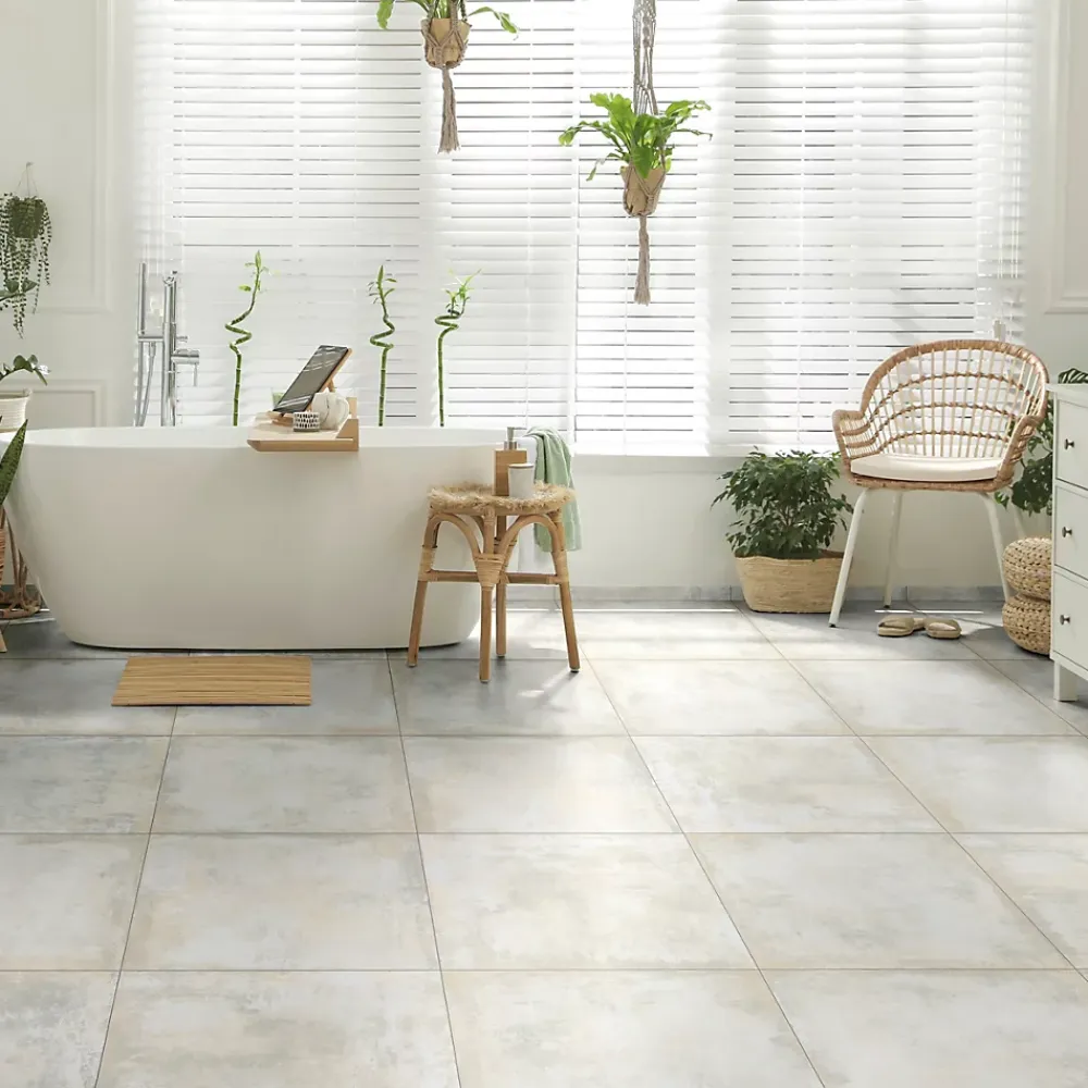 Carrelage Mural Effet Béton|Carrelage Sol Effet Béton<Carrelage sol et mur intérieur en grès cérame émaillé effet béton blanc satin L.60 x l.60 cm x ép.8 mm, Malt