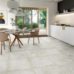 Carrelage Mural Effet Béton|Carrelage Sol Effet Béton<Carrelage sol et mur intérieur en grès cérame émaillé effet béton blanc satin L.60 x l.60 cm x ép.8 mm, Malt