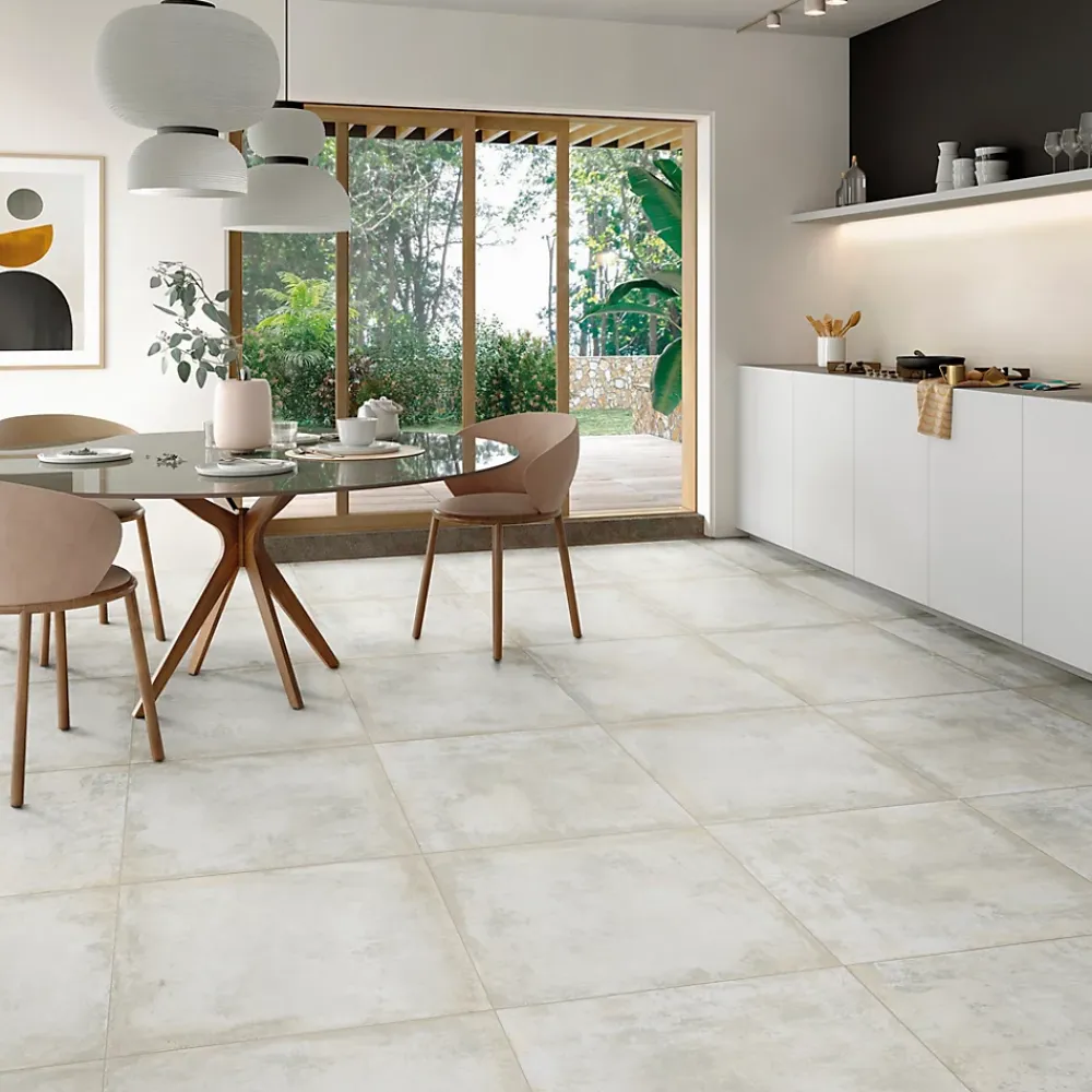 Carrelage Mural Effet Béton|Carrelage Sol Effet Béton<Carrelage sol et mur intérieur en grès cérame émaillé effet béton blanc satin L.60 x l.60 cm x ép.8 mm, Malt