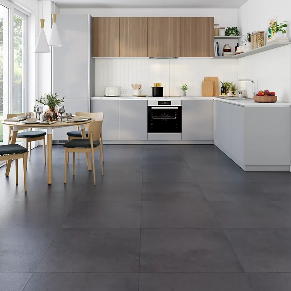 Carrelage Mural Effet Béton|Carrelage Sol Effet Béton<Carrelage sol et mur intérieur effet béton anthracite L.60 x l.60 cm x ép.10 mm, Newport