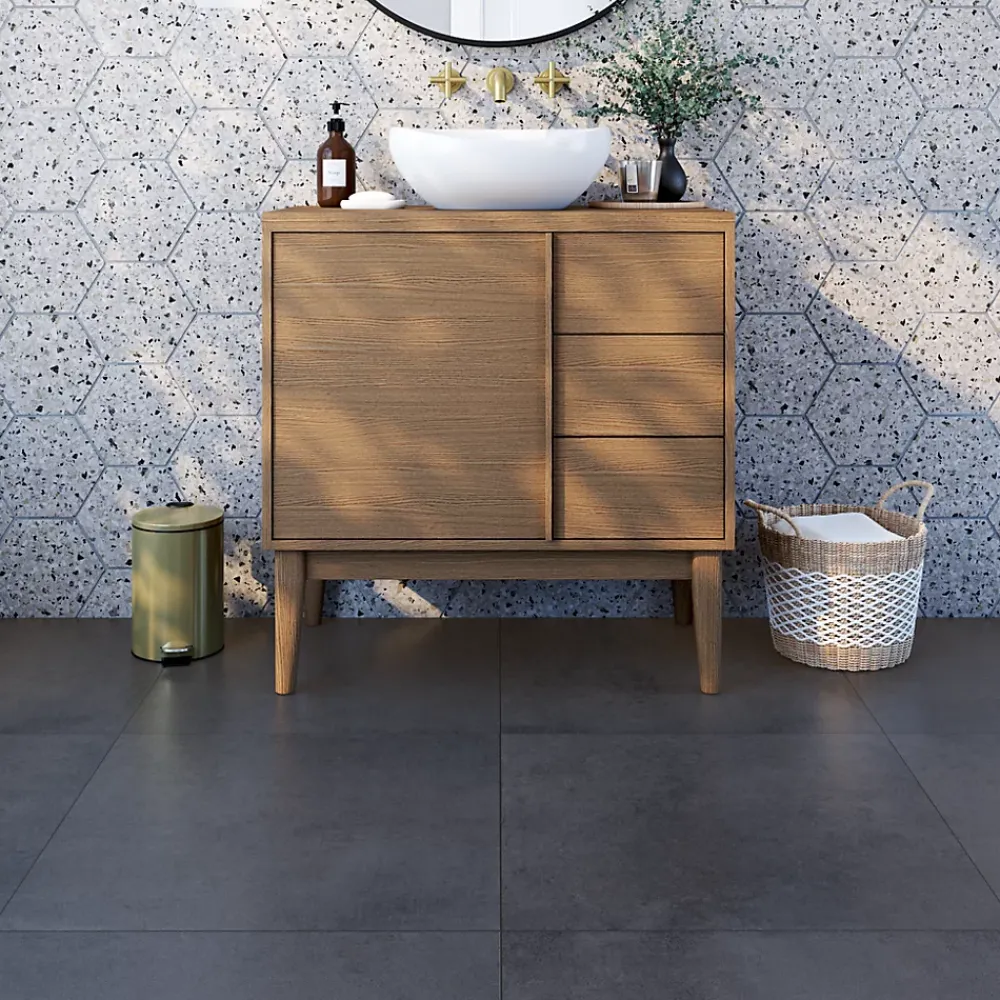 Carrelage Mural Effet Béton|Carrelage Sol Effet Béton<Carrelage sol et mur intérieur effet béton anthracite L.60 x l.60 cm x ép.10 mm, Newport