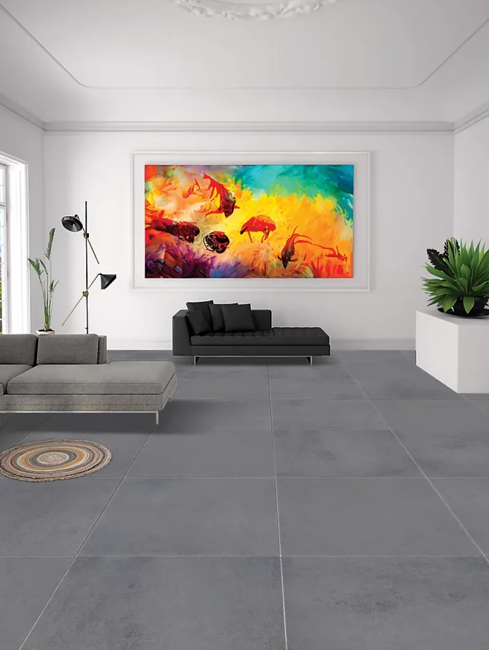 Carrelage Mural Effet Béton|Carrelage Sol Effet Béton<Carrelage sol et mur intérieur effet béton anthracite L.60 x l.60 cm x ép.10 mm, Newport
