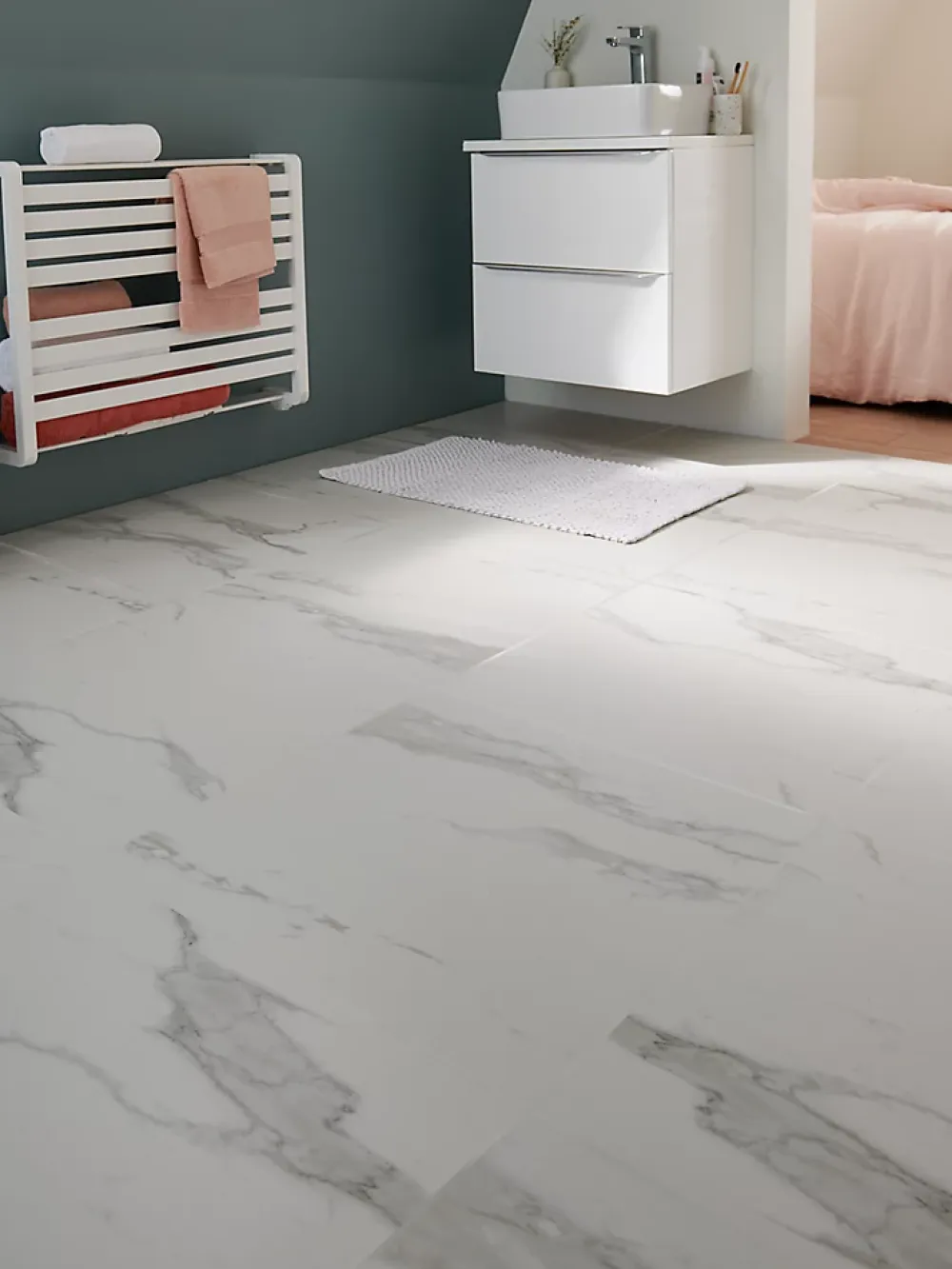 GoodHome Carrelage Mural Effet Marbre|Carrelage Sol Pour Pièce À Vivre<Carrelage sol et mur intérieur effet marbre blanc mat L.60 x l.60 cm x ép.9 mm, Ultimate Marble
