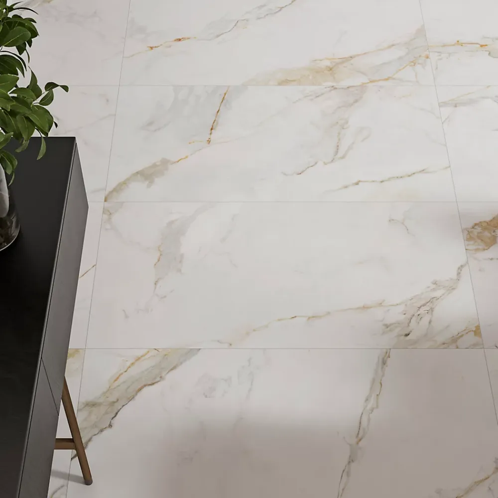 Ecoceramic Carrelage Mural Effet Marbre|Carrelage Mural Pour Douche<Carrelage sol et mur intérieur en grès cérame émaillé effet marbre blanc mat L.120 x l.60 cm x ép.9 mm, Aster