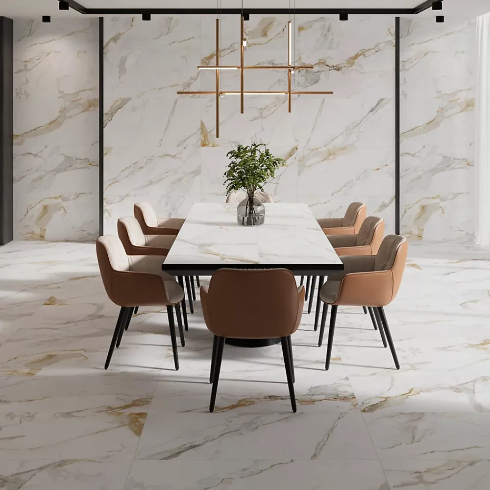 Ecoceramic Carrelage Mural Effet Marbre|Carrelage Mural Pour Douche<Carrelage sol et mur intérieur en grès cérame émaillé effet marbre blanc mat L.120 x l.60 cm x ép.9 mm, Aster