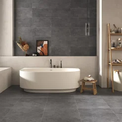 Carrelage sol et mur intérieur effet béton gris foncé L.60 x l.60 cm x ép.7,4 mm, Mitha- Carrelage Mural Effet Béton|Carrelage Sol Effet Pierre