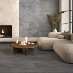 Carrelage sol et mur intérieur effet béton gris foncé L.60 x l.60 cm x ép.7,4 mm, Mitha- Carrelage Mural Effet Béton|Carrelage Sol Effet Pierre