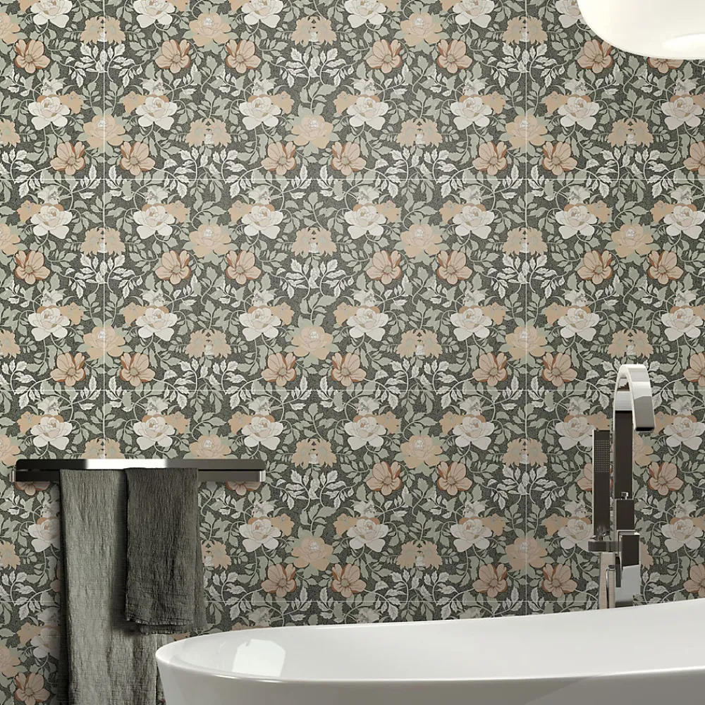 Carrelage sol et mur vert Floral 60 x 120 cm- Carrelage Sol Avec Motif|Carrelage Mural Avec Motif