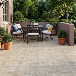 Carrelage sol extérieur effet pierre beige et marron L.30,38 x l.30,38 cm x ép.7 mm, Searocca- Carrelage Extérieur Et Terrasse