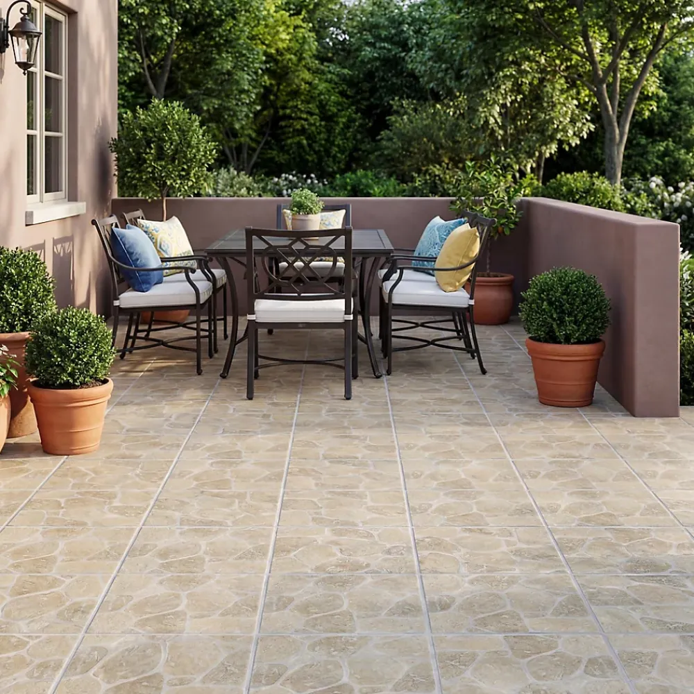 Carrelage sol extérieur effet pierre beige et marron L.30,38 x l.30,38 cm x ép.7 mm, Searocca- Carrelage Extérieur Et Terrasse