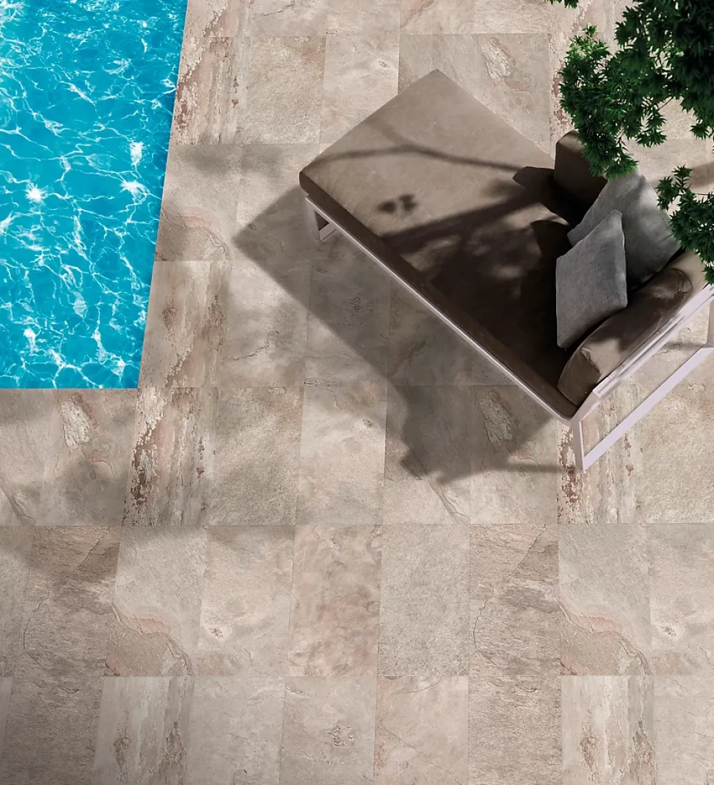 Carrelage sol extérieur effet pierre beige rosé L.60 x l.30 cm x ép.9 mm, Denali- Carrelage Extérieur Et Terrasse