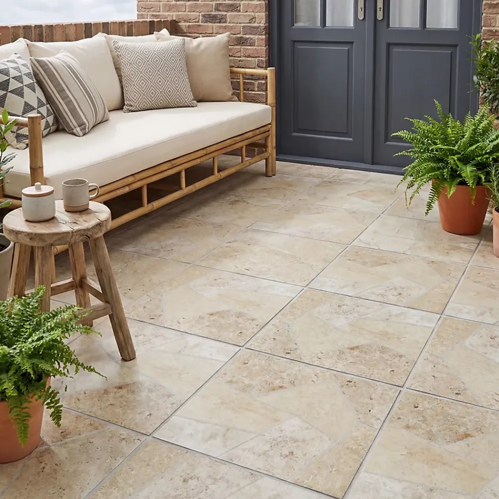 Carrelage sol extérieur effet pierre tons beiges L.42,04 x l.42,04 cm x ép.7,4 mm, Piazza- Carrelage Extérieur Et Terrasse
