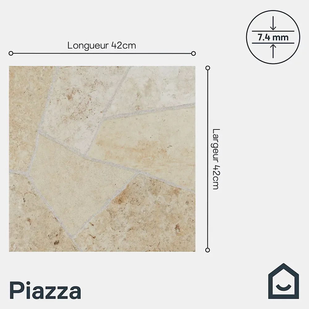 Carrelage sol extérieur effet pierre tons beiges L.42,04 x l.42,04 cm x ép.7,4 mm, Piazza- Carrelage Extérieur Et Terrasse
