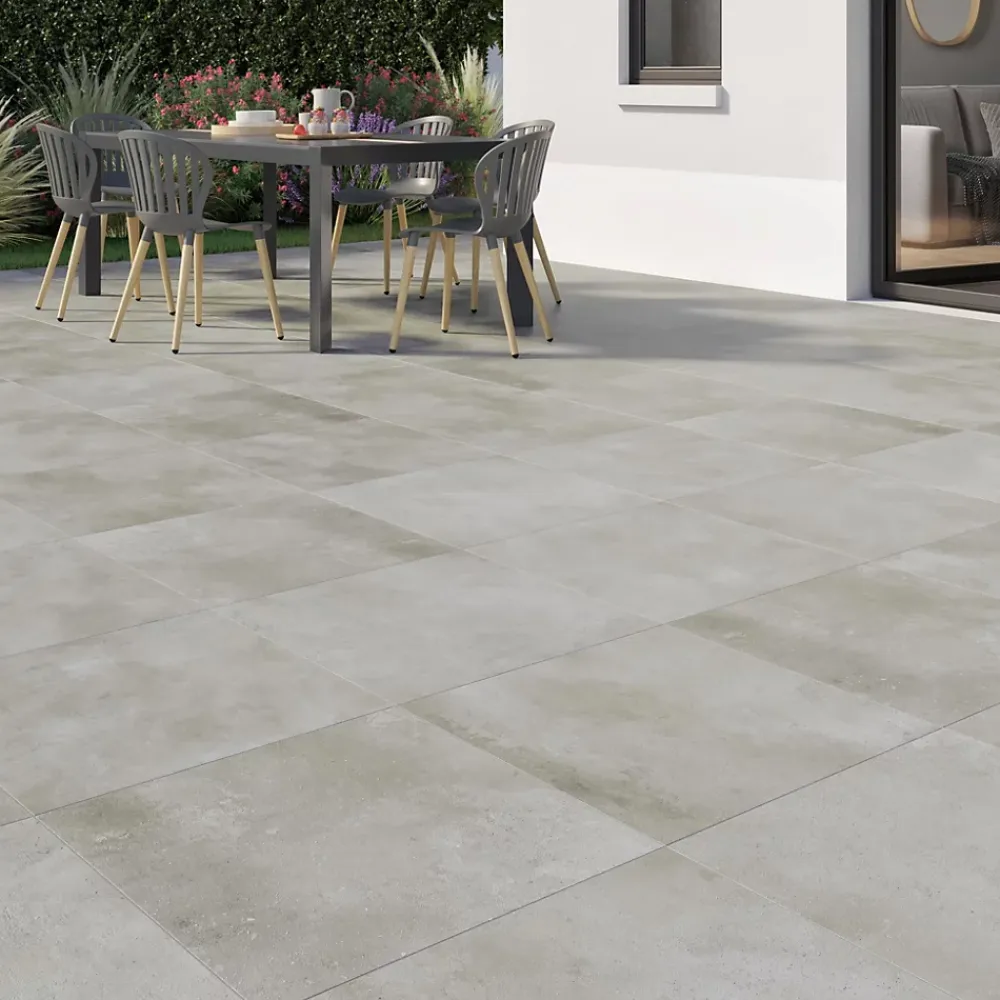 Carrelage sol extérieur effet béton gris L.60 x l.60 cm x ép.20 mm, Rohe- Carrelage Extérieur Et Terrasse
