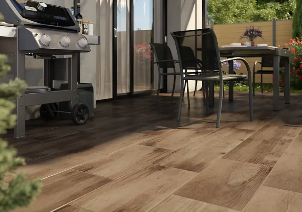 Carrelage sol extérieur effet bois marron clair L.60 x l.30 cm x ép.8,7 mm, Norwegio- Carrelage Extérieur Et Terrasse