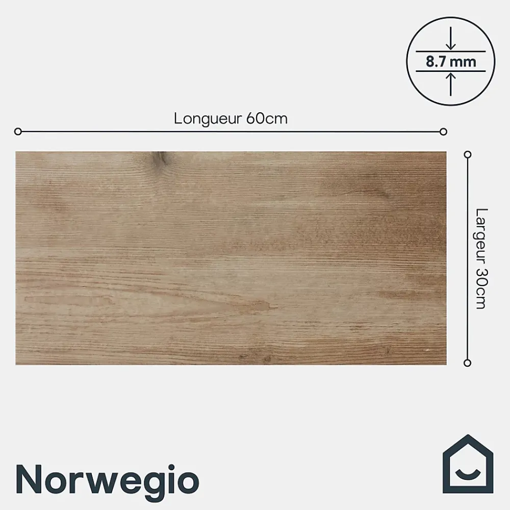 Carrelage sol extérieur effet bois marron clair L.60 x l.30 cm x ép.8,7 mm, Norwegio- Carrelage Extérieur Et Terrasse