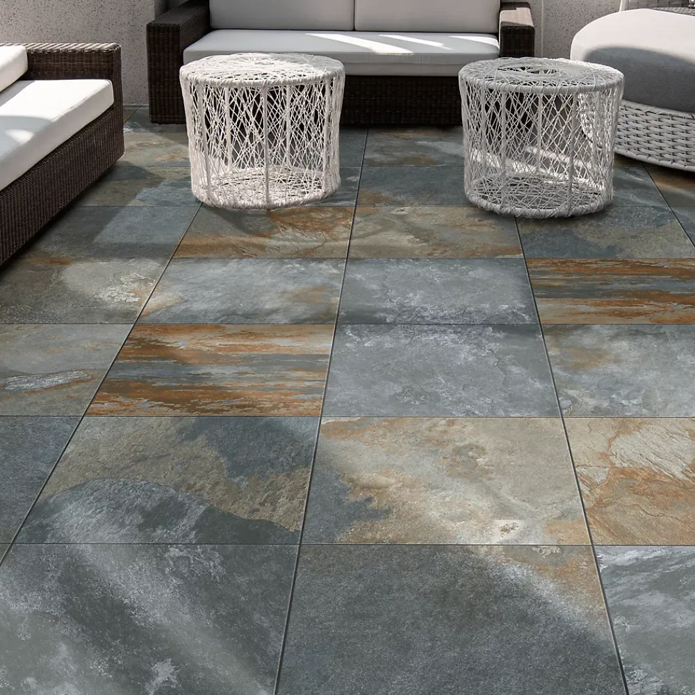 Carrelage sol extérieur effet pierre oxydée L.60 x l.60 cm x ép.9 mm, Denali- Carrelage Extérieur Et Terrasse