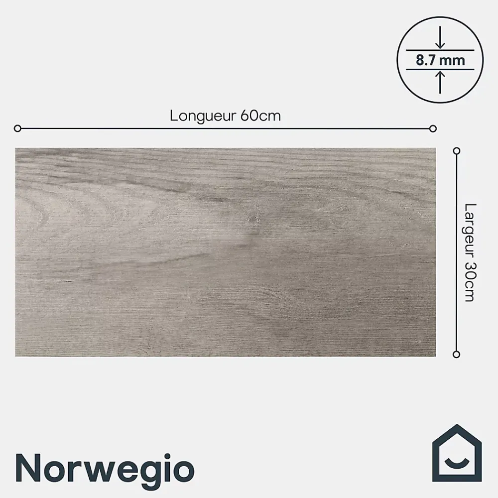 Carrelage Extérieur Et Terrasse<Carrelage sol extérieur effet bois gris clair L.60 x l.30 cm x ép.8,7 mm, Norwegio