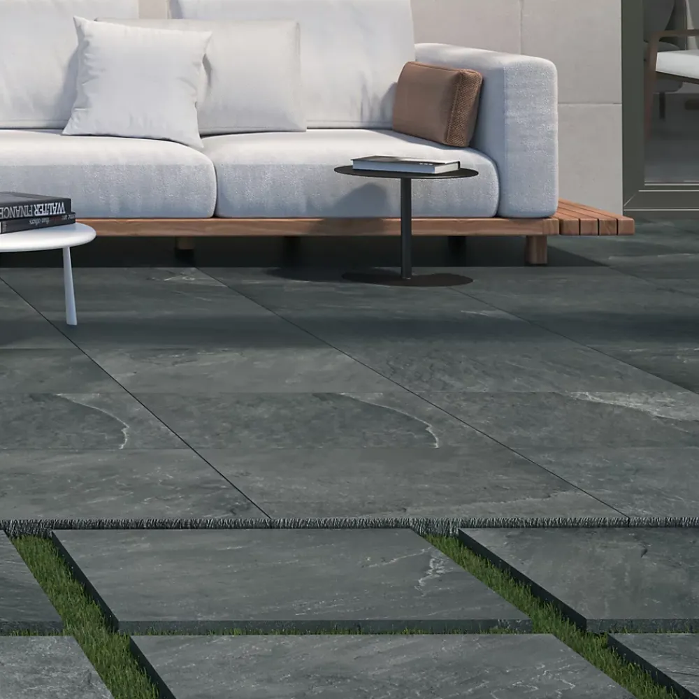 Ecoceramic Carrelage Extérieur Et Terrasse<Carrelage sol extérieur en grès cérame émaillé effet pierre anthracite l.60 x L.60 x ép.2 cm Pietra