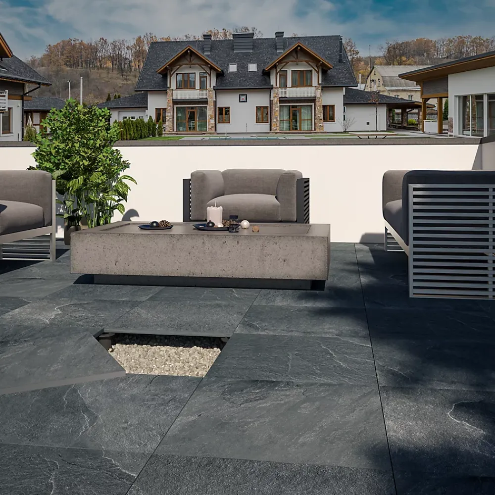 Ecoceramic Carrelage Extérieur Et Terrasse<Carrelage sol extérieur en grès cérame émaillé effet pierre anthracite l.60 x L.60 x ép.2 cm Pietra