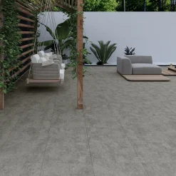Ecoceramic Carrelage sol extérieur en grès cérame émaillé effet béton gris anthracite l.60 x L.60 x ép. 0.9cm Bauha- Carrelage Extérieur Et Terrasse