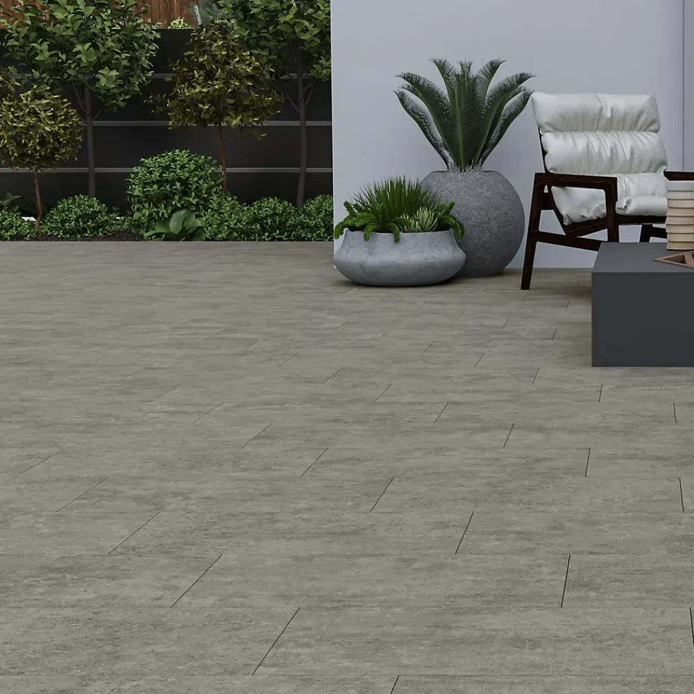 Ecoceramic Carrelage sol extérieur en grès cérame émaillé effet béton gris anthracite l.30 x L.60 x ép.0.9 cm Bauha- Carrelage Extérieur Et Terrasse