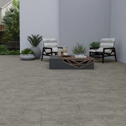 Ecoceramic Carrelage sol extérieur en grès cérame émaillé effet béton gris anthracite l.30 x L.60 x ép.0.9 cm Bauha- Carrelage Extérieur Et Terrasse