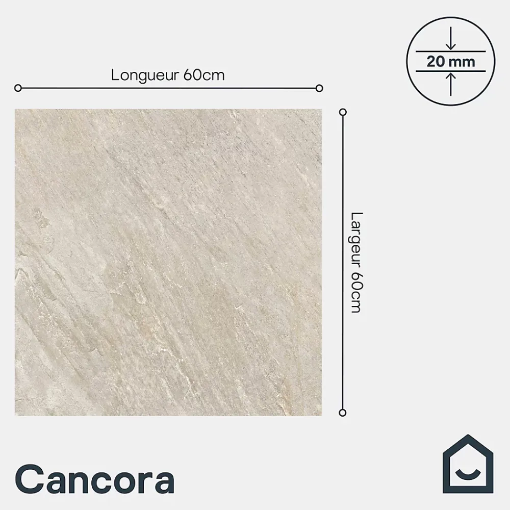 GoodHome Carrelage Extérieur Et Terrasse<Carrelage sol extérieur en grès cérame émaillé effet pierre beige l.60 x L.60 x ép.2 cm Cancora