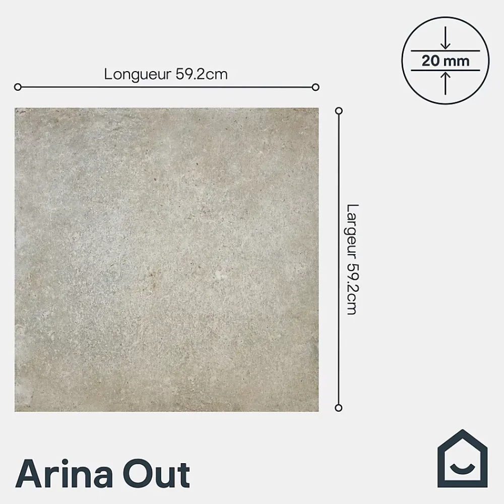 GoodHome Carrelage Extérieur Et Terrasse<Carrelage sol extérieur en grès cérame émaillé effet pierre taupe l.60 x L.60 x ép.2 cm Arina