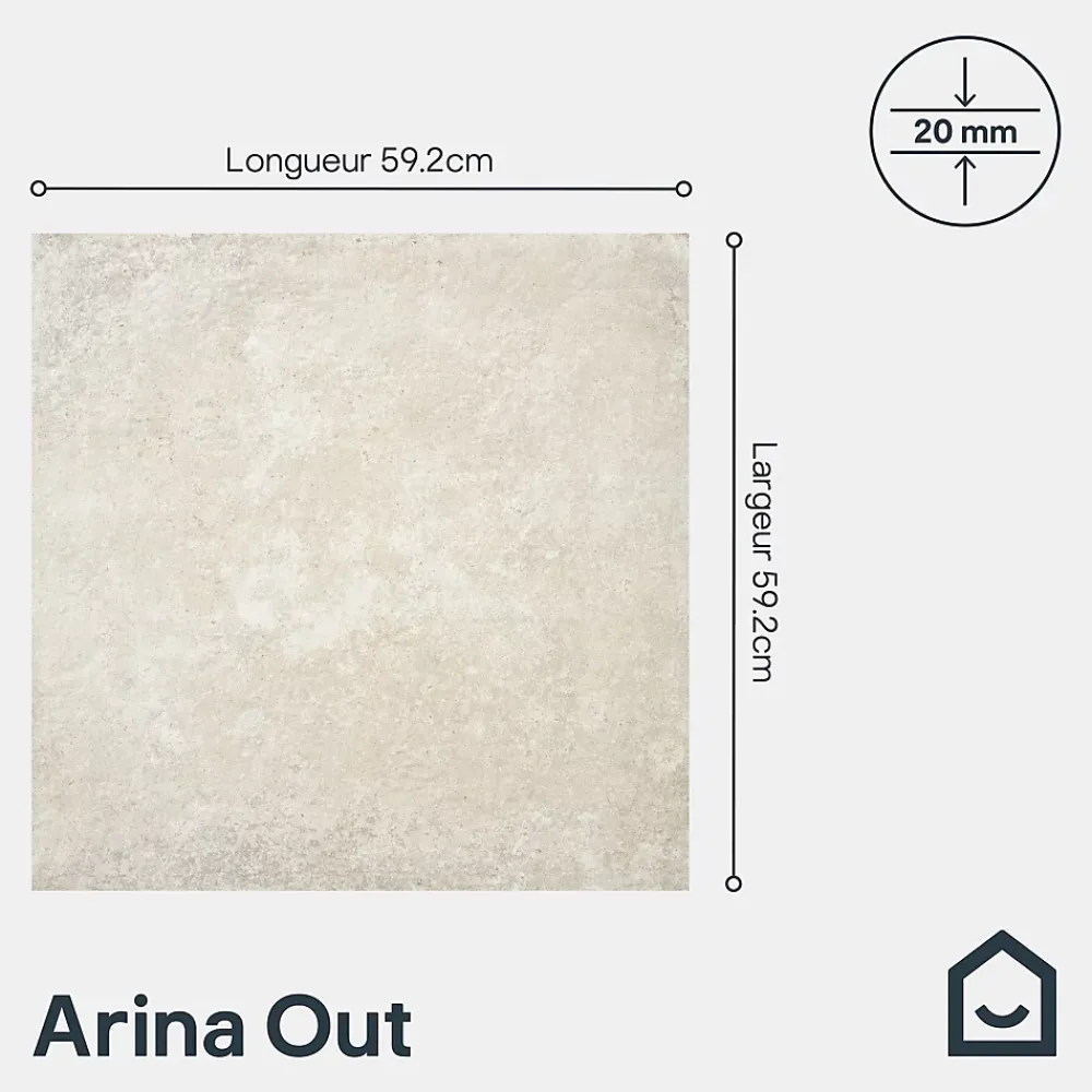 GoodHome Carrelage Extérieur Et Terrasse<Carrelage sol extérieur en grès cérame émaillé effet pierre gris clair l.60 x L.60 x ép.2 cm Arina