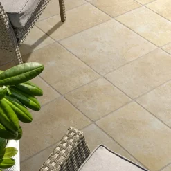 Mykonos Carrelage sol extérieur en grès cérame émaillé effet pierre beige l.30 x L.50 x ép.0,9 cm Sunstone- Carrelage Extérieur Et Terrasse