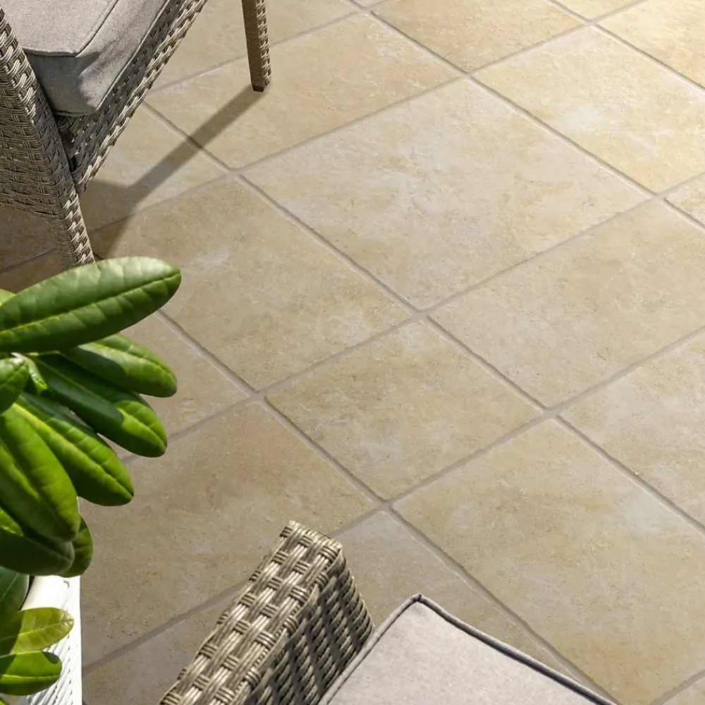 Mykonos Carrelage sol extérieur en grès cérame émaillé effet pierre beige l.30 x L.50 x ép.0,9 cm Sunstone- Carrelage Extérieur Et Terrasse