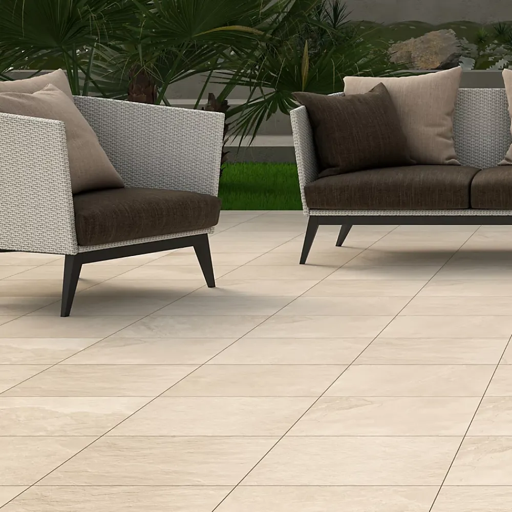 Ecoceramic Carrelage sol extérieur en grès cérame émaillé effet pierre beige l.45 x L.45 x ép.0,85 cm Avora- Carrelage Extérieur Et Terrasse