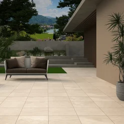 Ecoceramic Carrelage sol extérieur en grès cérame émaillé effet pierre beige l.45 x L.45 x ép.0,85 cm Avora- Carrelage Extérieur Et Terrasse