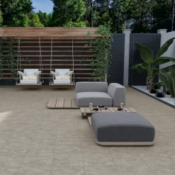 Ecoceramic Carrelage sol extérieur en grès cérame émaillé effet béton gris perle l.45 x L.45 x ép. 0.85cm Bauha- Carrelage Extérieur Et Terrasse