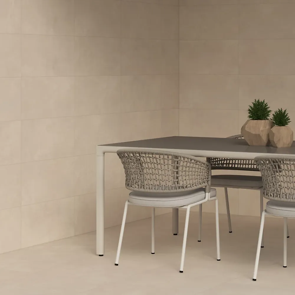 Ecoceramic Carrelage sol extérieur en grès cérame émaillé effet béton beige l.30 x L.60 x ép. 0.9 cm District- Carrelage Extérieur Et Terrasse