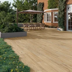 GoodHome Carrelage sol extérieur en grès cérame émaillé effet bois clair l.22 x L.120 x ép. 0,97 cm Todias Haya- Carrelage Extérieur Et Terrasse