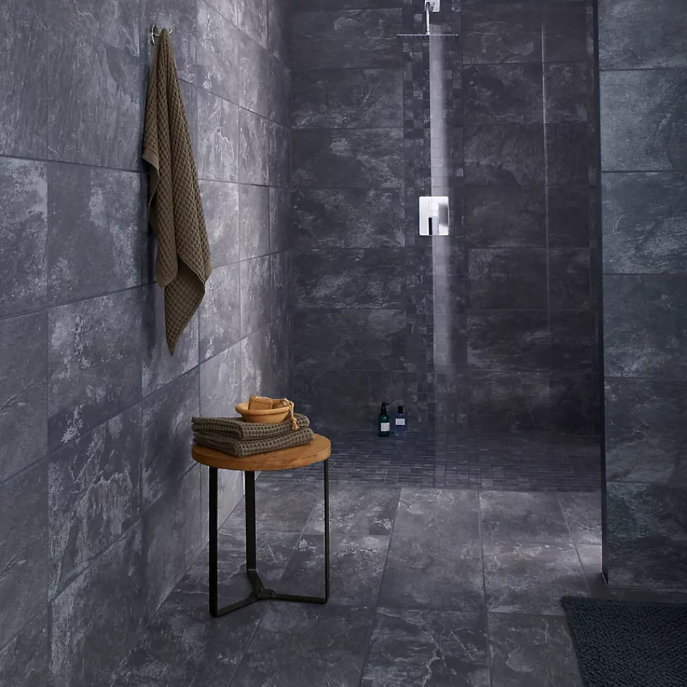 GoodHome Carrelage Mural Pour Cuisine|Carrelage Mural Pour Salle De Bains<Carrelage sol intérieur anthracite L.61,5 x l.30,8 cm x ép.8 mm, Shaded