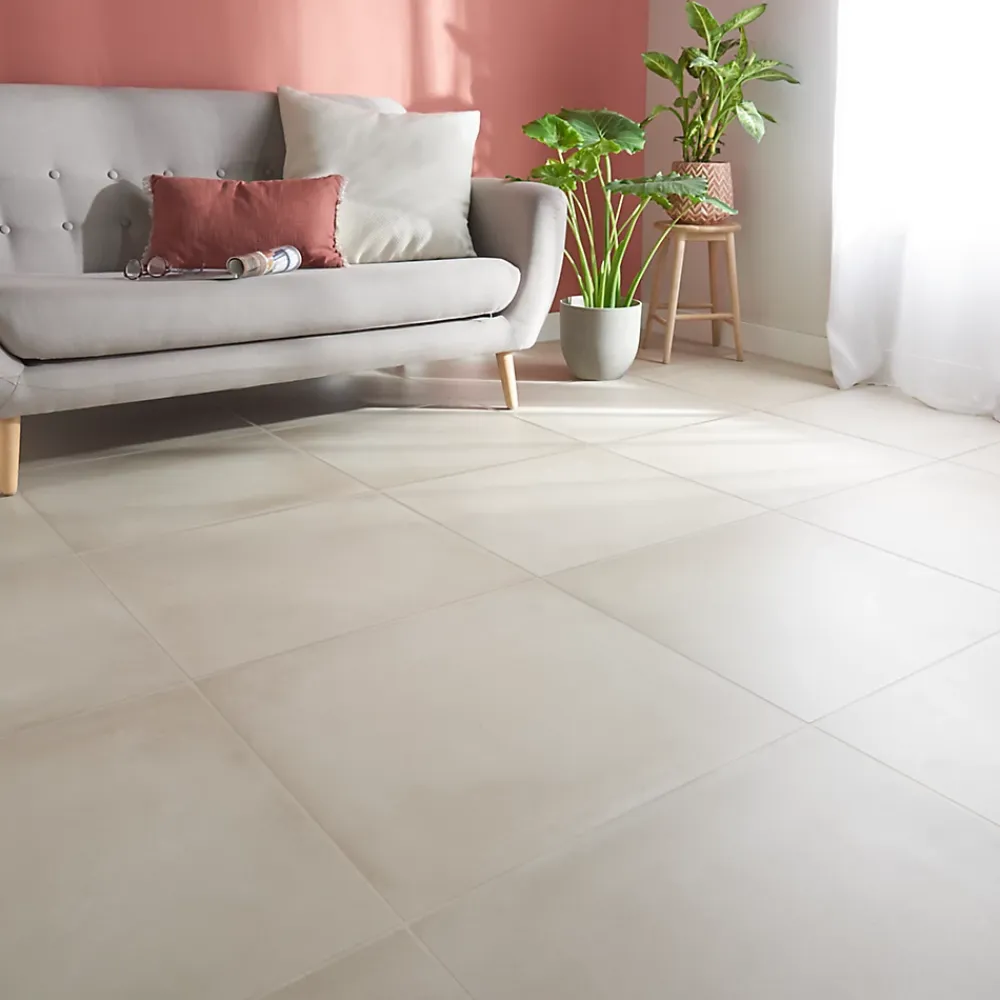 GoodHome Carrelage Sol Pour Pièce À Vivre|Carrelage Mural Effet Béton<Carrelage sol intérieur beige effet béton L.60 x L.60 cm x ép.10 mm, Smooth