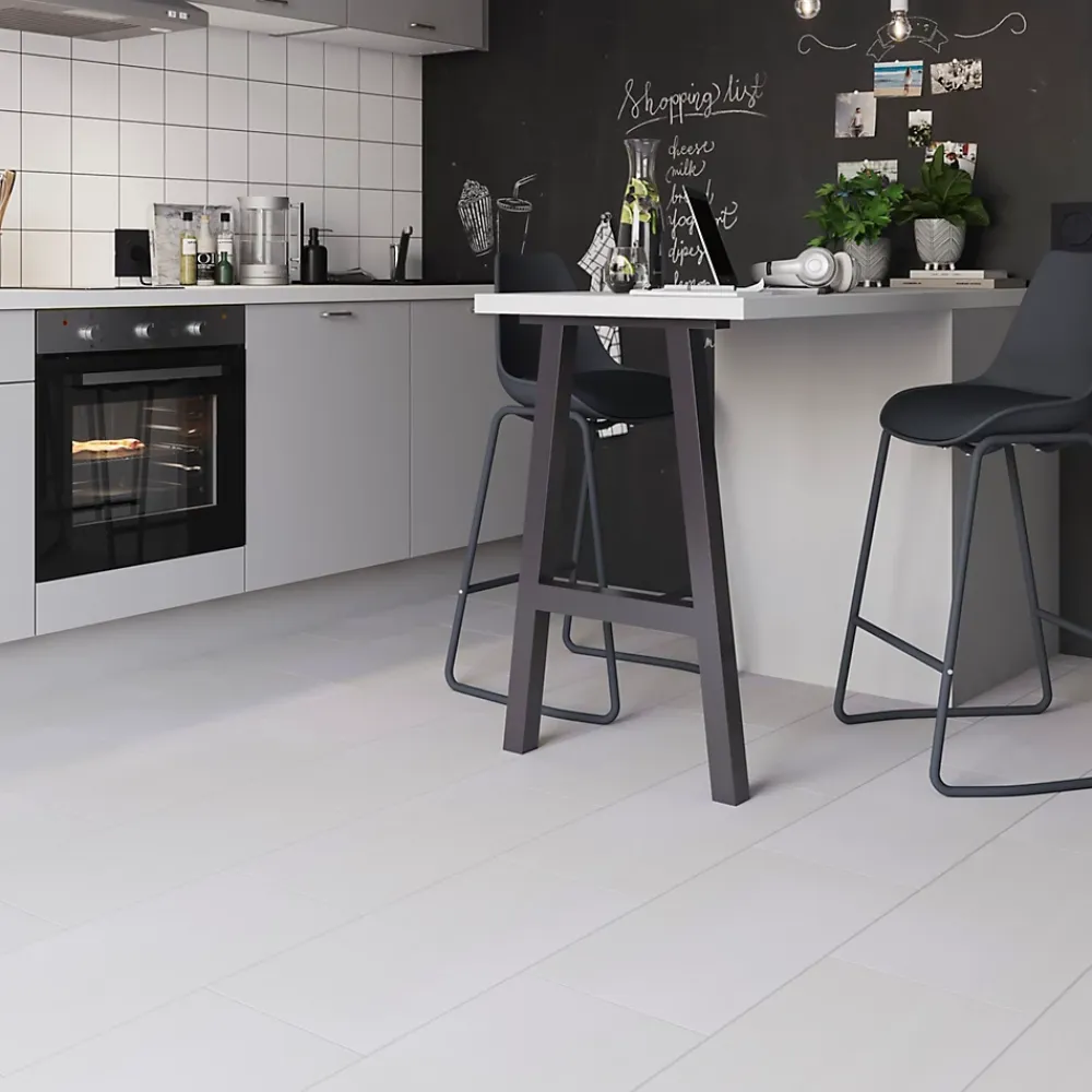 GoodHome Carrelage sol intérieur blanc effet béton L.60 x l.30 cm x ép.10 mm, Smooth- Carrelage Mural Effet Béton|Carrelage Mural Pour Douche